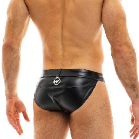 Leather Tanga Brief Black